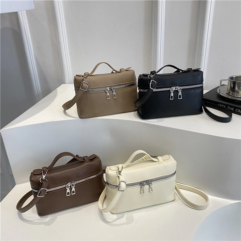 Sac À Main Tendance Pour Femmes En Cuir PU À Grain De Lychee Sac Bandoulière Carré Avec Double Fermeture Éclair