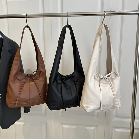Borsa a Spalla in Pelle PU con Fiocco in Stile Francese per Donna Moda Grande Capacità Borsa Sottobraccio Shopping Casual