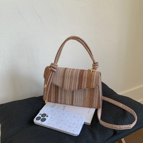 Woven Striped Crossbody Bag Fashionable Square Shoulder Handbag With Top Handle For Women Summer Beach Style Envelope Flap