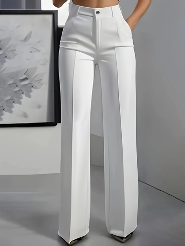 Dames Hoge Taille Wijde Pijpen Pantalon Effen Kleur Gedrapeerde Rechte Broek Voor Kantoor Werk Dagelijks Gebruik