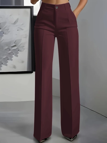 Dames Hoge Taille Wijde Pijpen Pantalon Effen Kleur Gedrapeerde Rechte Broek Voor Kantoor Werk Dagelijks Gebruik