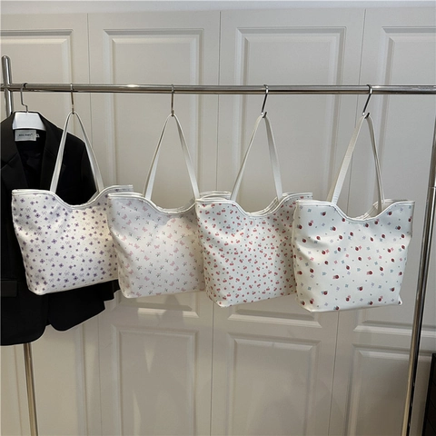 Floral Printed Tote Bag Large Capacity Canvas Shoulder Handbag With Magnetic Buckle For Women Commuting Casual Summer