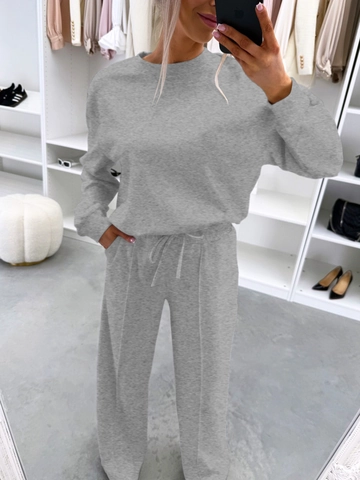Women's Casual Polyester Loungewear Drop Shoulder Long Sleeve Top And Ruched Long Pants Solid Color Outfit