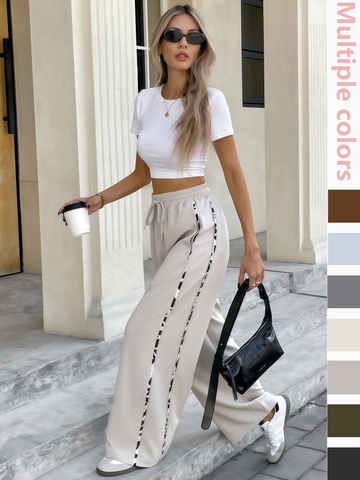 Pantalones Casuales para Mujer Patchwork de Leopardo Pata Ancha Cintura con Cordón Ajuste Holgado Streetwear Moda Pantalones Cómodos