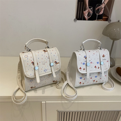 Cute Cartoon Dachshund Dog Print Women Mini Backpack PU Leather Small Square Shoulder Crossbody Bag For Travel School Daily