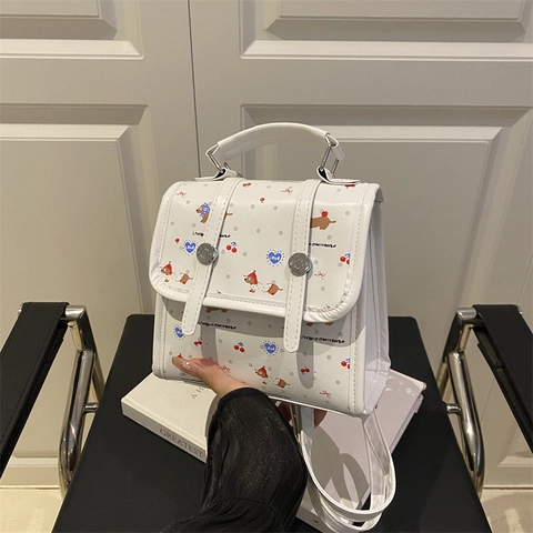 Cute Cartoon Dachshund Dog Print Women Mini Backpack PU Leather Small Square Shoulder Crossbody Bag For Travel School Daily