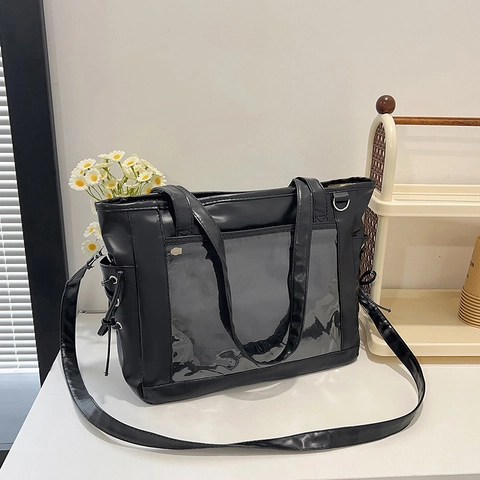 Women Ita Bag Transparent PVC Window PU Leather Large Capacity Tote Shoulder Bag Japanese Style Crossbody Handbag