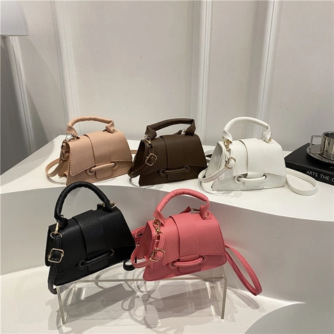 Retro Mini Crossbody Bag Lychee Texture PU Leather Handbag Top Handle Trapezoid Small Shoulder Bag Fashion Women