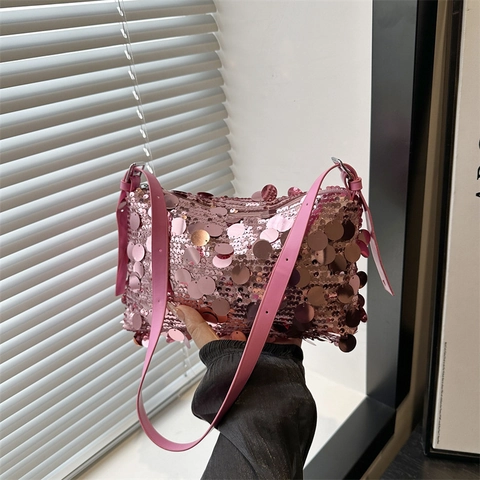Damen Funkelnde Pailletten Achsel Schultertasche Metallic Abend Clutch Tasche Für Party Hochzeit Bankett Y2K Mode Kleine Tasche
