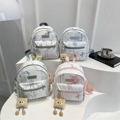Mini Backpack Nylon Polyester Butterfly Print Chinese Style Calligraphy Chic Aesthetic Casual Travel Bag Women Girls