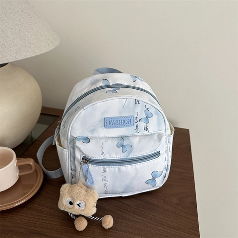Mini Backpack Nylon Polyester Butterfly Print Chinese Style Calligraphy Chic Aesthetic Casual Travel Bag Women Girls