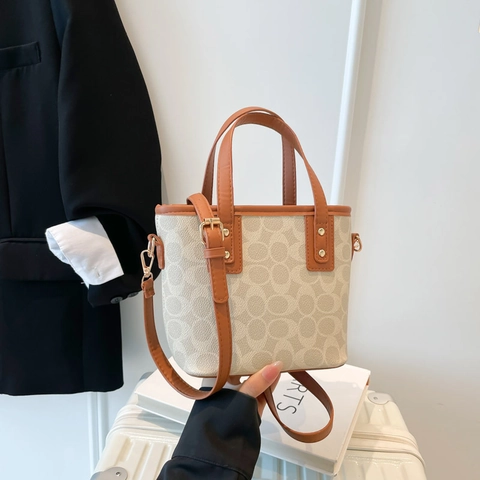 Retro Monogram Pattern Women Handbag PU Leather Small Crossbody Bag With Detachable Strap And Golden Hardware Office Daily