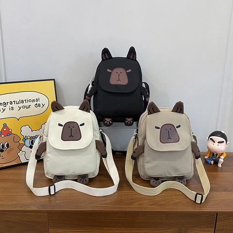 Cute Capybara Cartoon Crossbody Bag For Women Canvas Waterproof Mini Shoulder Phone Bag Japanese Style Casual Small Satchel
