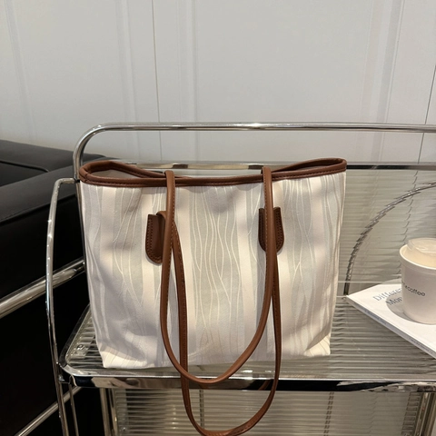 Bolso Tote de Moda para Mujer con Textura Ondulada Vertical de Cuero PU Bolso de Hombro de Gran Capacidad con Cremallera para el Trabajo Diario