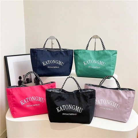 Sac Fourre-Tout En Nylon Sac À Main Imperméable Avec Poignée Tressée Imprimé Lettres Sac À Épaule Décontracté Pour Femmes