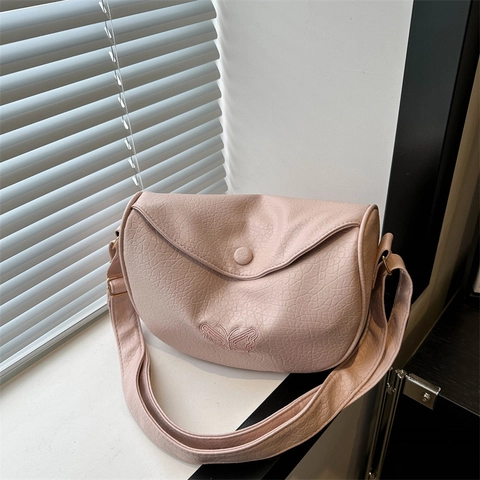 Women Butterfly Embroidery Crossbody Bag PU Leather Minimalist Saddle Bag With Adjustable Strap For Streetwear Daily Use