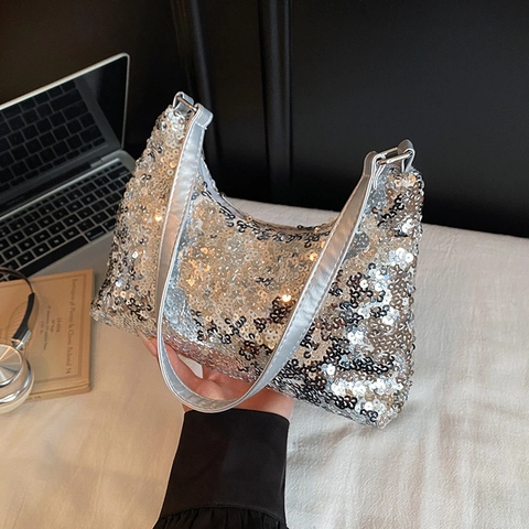 Damen Pailletten Schultertasche Glitzernde Abendclutch Hobo Unterarmtasche Trendige Party Geldbörse Kleine Quadratische Tasche