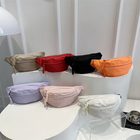 Women's Casual Nylon Crossbody Bag Sports Waist Pack With Adjustable Strap Braided Zipper Pull Saddle Bag For Travel Outdoors