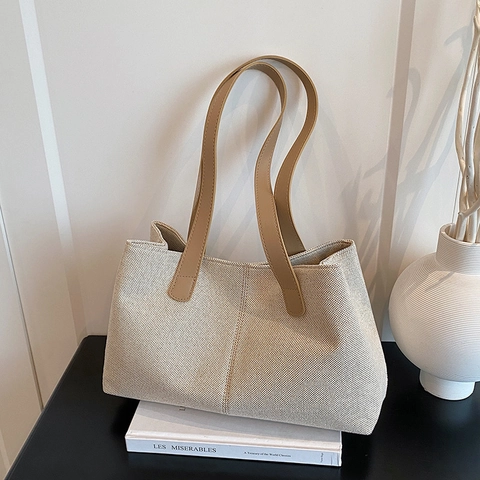 Vintage Women Tote Bag Composite Cloth Canvas Texture Large Capacity Commuter Casual Shoulder Bag Magnetic Closure