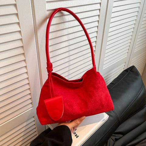 Minimalistische Unterarm Schultertasche Damen Kunstwildleder Koreanischer Stil Retro Einfarbig Mit Kleinem Anhänger