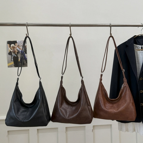 Hobo Tas Voor Dames Retro PU Leer Grote Capaciteit Schouder Okseltas Effen Kleur Forens Minimalistische Casual Tote
