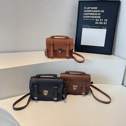 Vintage Cambridge Bag For Women PU Leather Square Crossbody Handbag Adjustable Strap Retro British Style