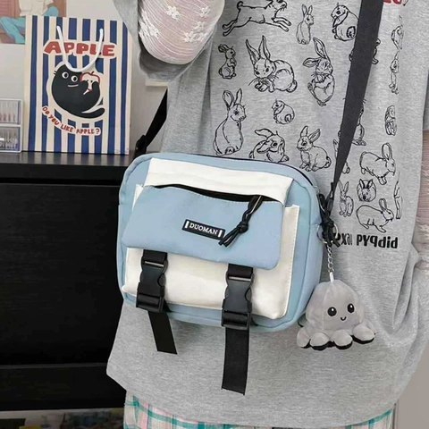 Japanische Workwear Patchwork Leinwand Umhängetasche Für Damen Student Lässig Messenger Schultertasche Mit Verstellbarem Riemen