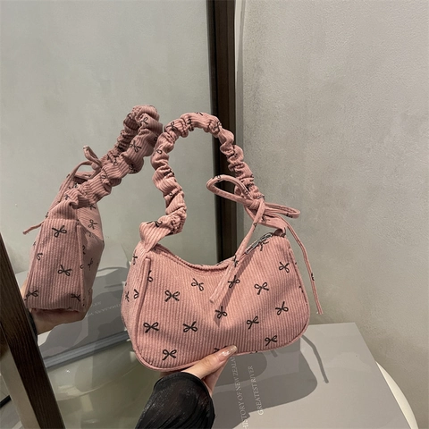 Mode Cord Schleifendruck Hobo Schultertasche Große Kapazität Vintage Achsel Handtasche Für Damen Täglich Casual Zubehör