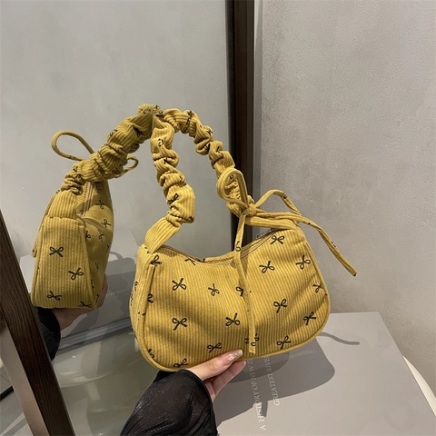 Mode Cord Schleifendruck Hobo Schultertasche Große Kapazität Vintage Achsel Handtasche Für Damen Täglich Casual Zubehör