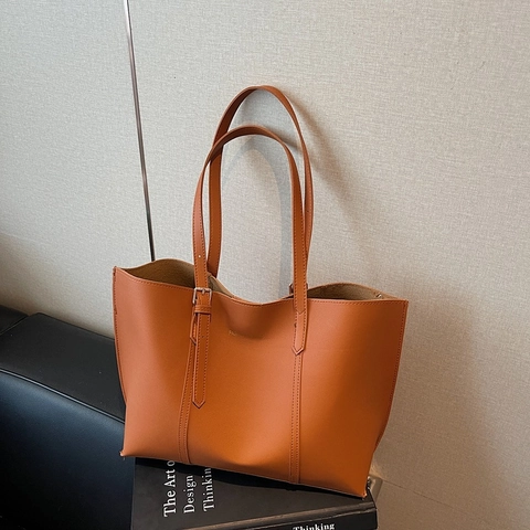 Große Kapazität PU Leder Tote Tasche Mit Beutel Retro Koreanischen Stil Einfache Umhängetasche Für Damen Täglich Pendeln Handtasche