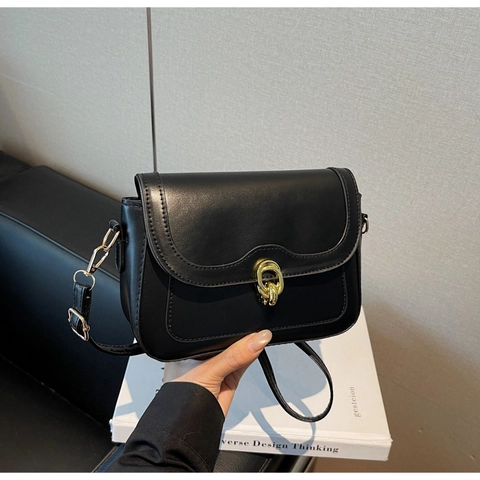 Vintage PU Leder Umhängetasche Für Damen Gold Twist Lock Klappe Kleine Quadratische Schultertasche Pendler Täglich Tasche