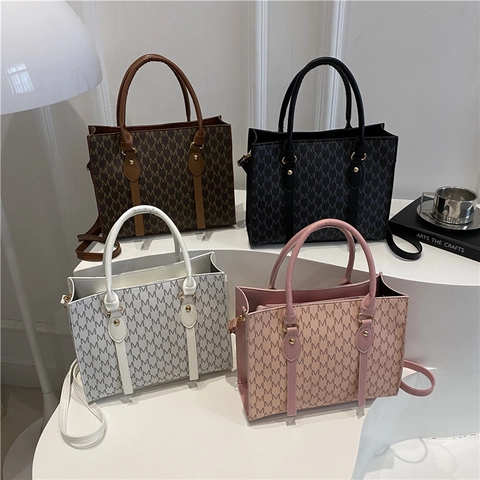 Borsa Tote Monogramma Da Donna Pelle PU Stampa Lettera M Grande Capacità Borsa A Mano Con Tracolla Regolabile Classica