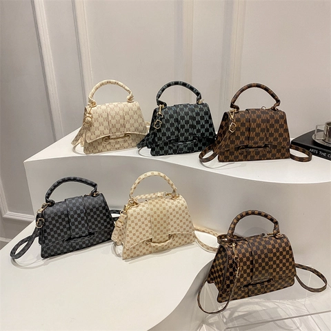 Dames Retro Letterprint Geometrische Kleine Vierkante Tas PU-Leer Handtas Crossbody Schoudertas Trend Mode Handtas