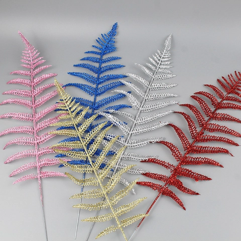 Foglie di Felce Artificiali Glitterate Decorazioni per Albero di Natale Oro Argento Rosso Blu Rosa Foglie di Simulazione per Festa Matrimonio Casa