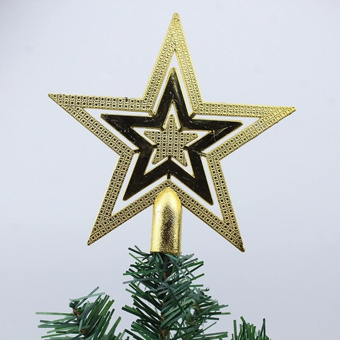 Cime de Sapin de Noël Étoile Pailletée Creuse Trois Couches Étoile à Cinq Branches Plastique Électroplaqué Décoration