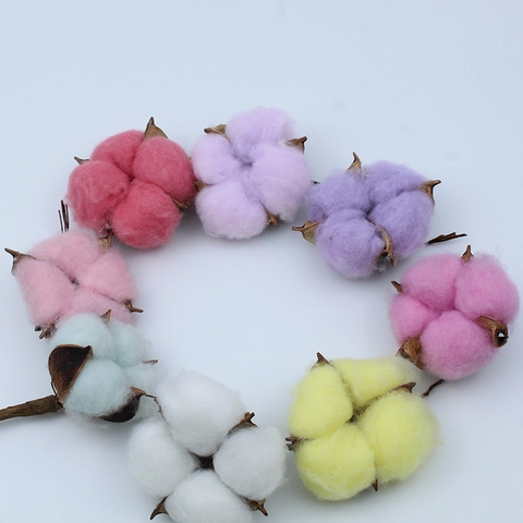 Handmade Colored Dried Cotton Flower Head For Christmas Wreath DIY Home Decoration Natural Wood Artificial Kapok Accessories
