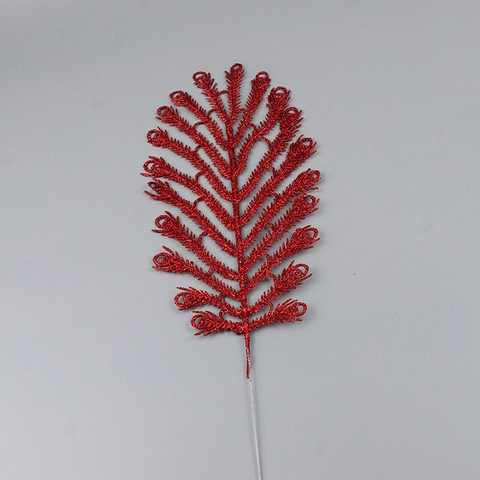 Artificial Peacock Tail Leaf Glitter Plastic Branch Golden Decorative Xmas Tree Stem For Christmas Wedding Home Decor