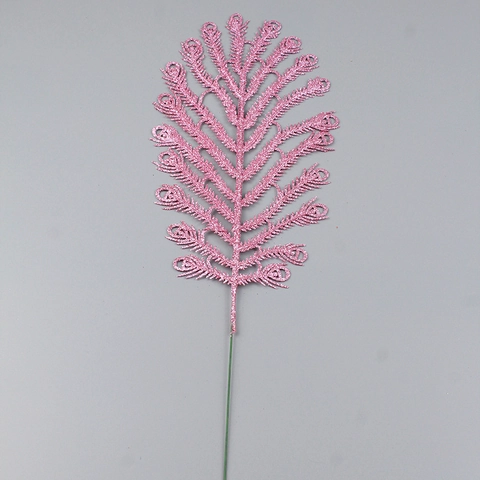 Artificial Peacock Tail Leaf Glitter Plastic Branch Golden Decorative Xmas Tree Stem For Christmas Wedding Home Decor