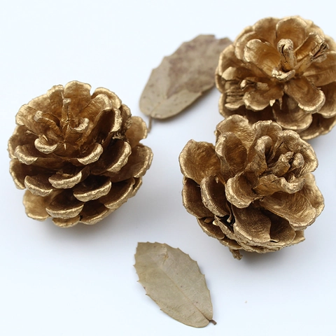 Piñas Naturales Doradas Adornos para Árbol de Navidad Piñas Pintadas Metálicas para Manualidades DIY Boda Decoración Hogar