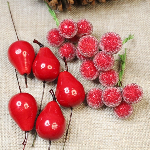 Künstliche Weihnachts Rote Beeren Gefrostete Birne Dekoration Für Hochzeit Party Feiertag DIY Kranz Zubehör Schaumstoff Frucht