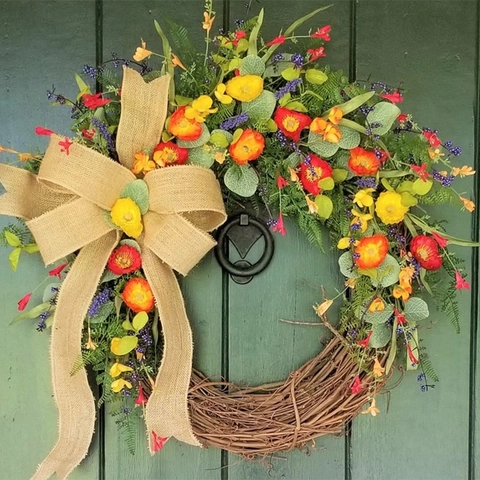 Artificial Lavender Wreath For Front Door Farmhouse Fruit Flower Garland Home Wall Hanging Decor Rustic Wedding Ornament