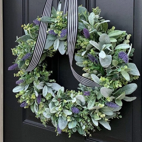 Artificial Lavender Wreath For Front Door Farmhouse Fruit Flower Garland Home Wall Hanging Decor Rustic Wedding Ornament
