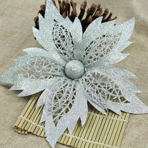 Große Weihnachts-Simulationsblume Glitzer Hohl Künstliche Poinsettia Für Weihnachtsbaum Kranz Girlande Dekoration Feiertagsparty Ornament