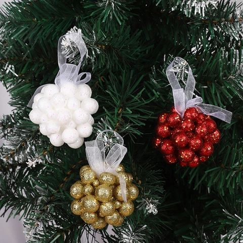 Adornos de Bolas de Espuma con Brillantina Navideños Forma de Baya Colgante Decorativo para Árbol de Navidad Fiesta Hogar Escaparate Rojo Oro Blanco