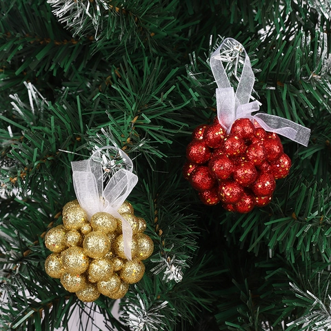Adornos de Bolas de Espuma con Brillantina Navideños Forma de Baya Colgante Decorativo para Árbol de Navidad Fiesta Hogar Escaparate Rojo Oro Blanco