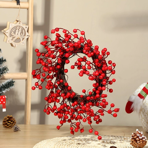 Ghirlanda di Bacche Rosse Artificiali di Natale Decorazione Porta d'Ingresso Ghirlanda di Bacche Festiva per la Casa Festa