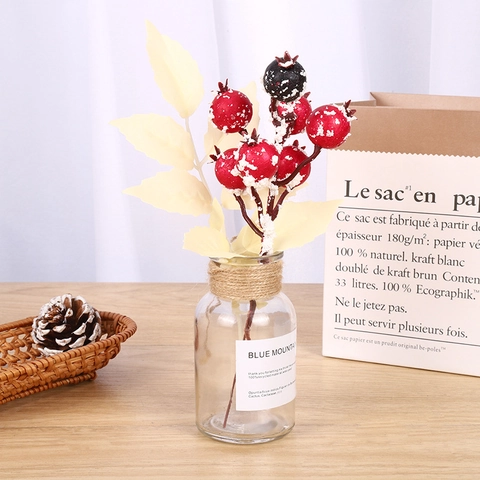 Künstliche Weihnachts Granatapfel Beeren Zweig Mit Schnee Bedeckt Rot Schwarz Winter Deko Für Zuhause Festliche Party Feiertag Ornament
