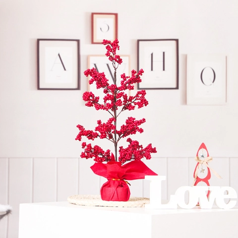 Künstlicher Roter Beerenbaum Für Das Chinesische Neujahr Weihnachten Hausdekoration Glückstasche Basis Goldene Rote Beeren Schaumstoff Schreibtischverzierung