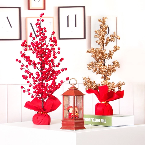 Künstlicher Roter Beerenbaum Für Das Chinesische Neujahr Weihnachten Hausdekoration Glückstasche Basis Goldene Rote Beeren Schaumstoff Schreibtischverzierung