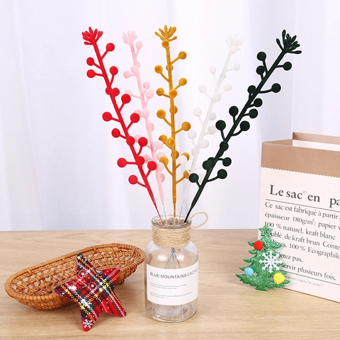 Weihnachten Beflockte Beerenäste Künstlicher Blumenspray PVC Eisendraht Stiel DIY Feiertag Hochzeit Dekoration Christbaumschmuck